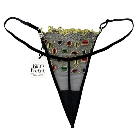 NWT KILO BRAVA Jewels & Pearls Embroidered G-String Sz XXXL - Picture 5 of 7
